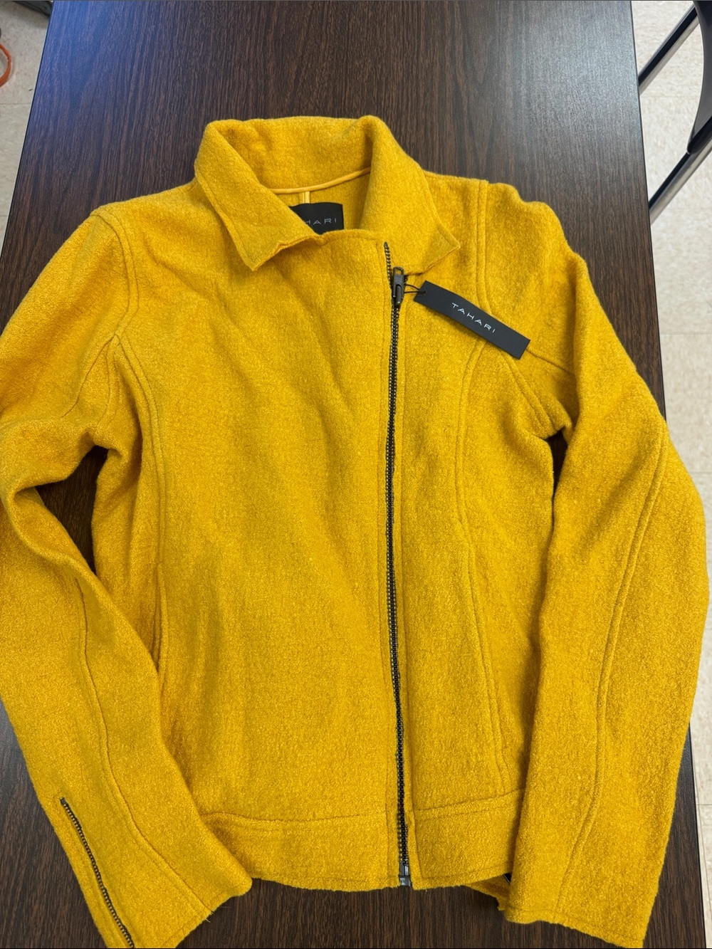 Tahari Yellow Asymmetrical Zip Jacket